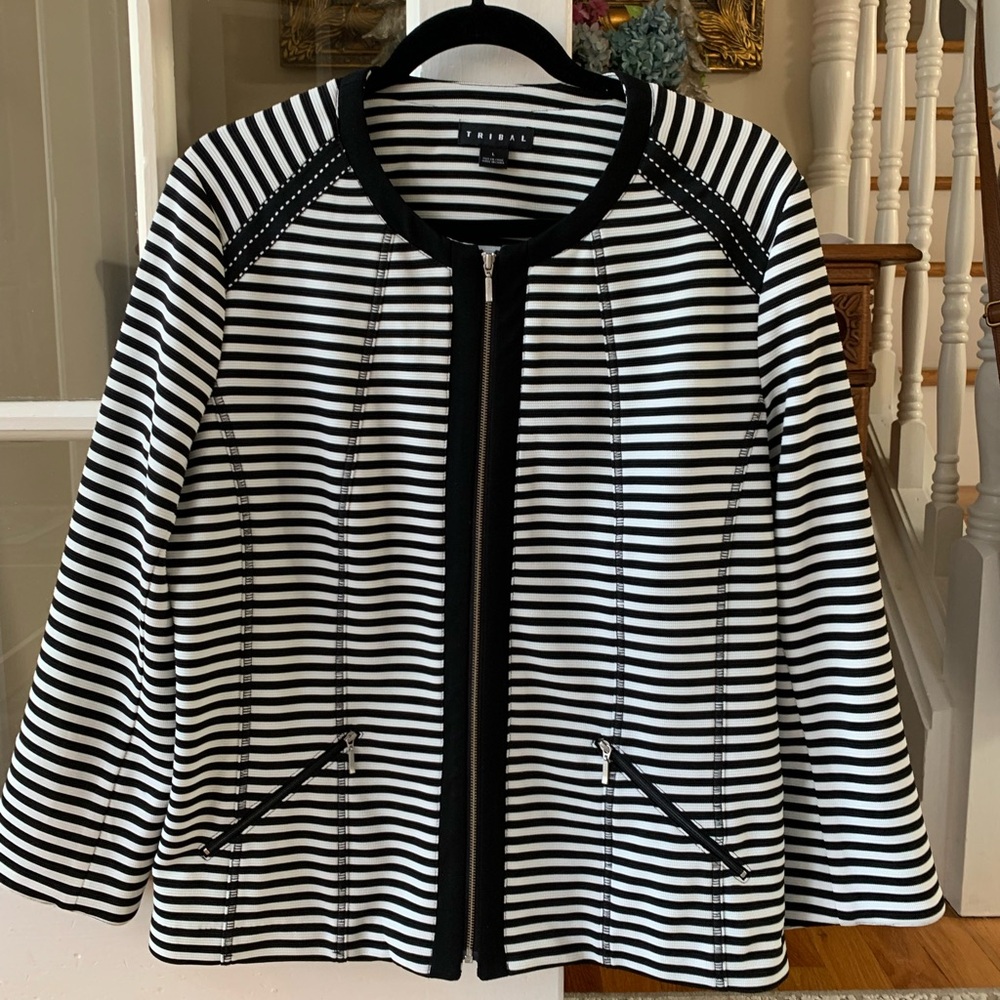 Tribal Black and White Blazer with Nautical Stripes